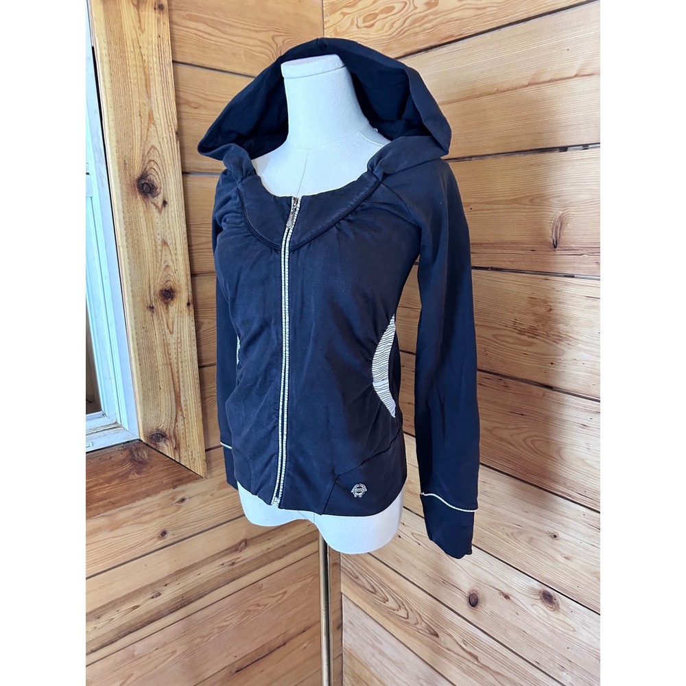 Vintage Zip Up Hoodie Size Small Black Ruched Cyber Y2K Track Top Killah Gorpcor